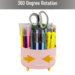 Mind Reader Rotating Pen Cup, 4-3/4”H x 5-3/4”W x 5-3/4”D, Pink