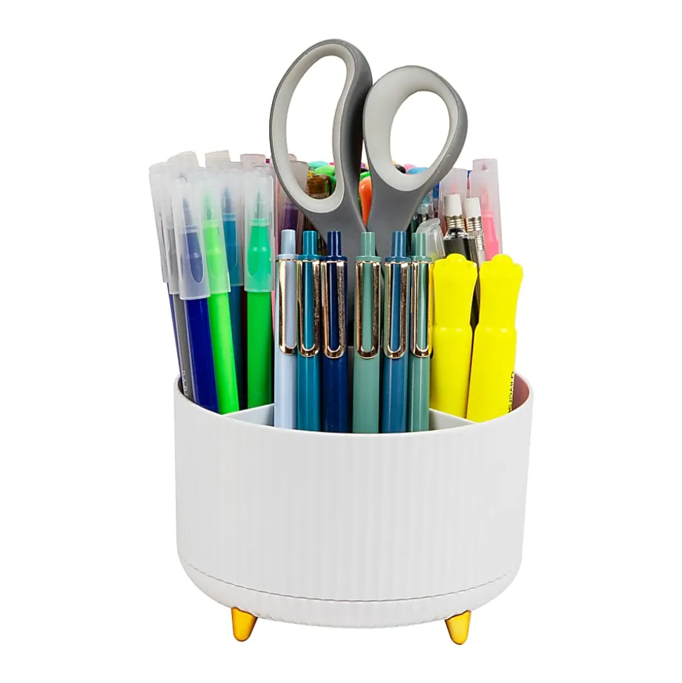 Mind Reader Rotating Pen Cup, 4-3/4”H x 5-3/4”W x 5-3/4”D, White