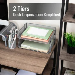 Mind Reader Stackable Desktop Organizer Paper Tray, 7-1/4”H x 10”W x 13-1/2”D, Silver, Set Of 2 Trays