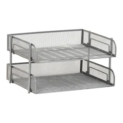 Mind Reader Stackable Desktop Organizer Paper Tray, 7-1/4”H x 10”W x 13-1/2”D, Silver, Set Of 2 Trays