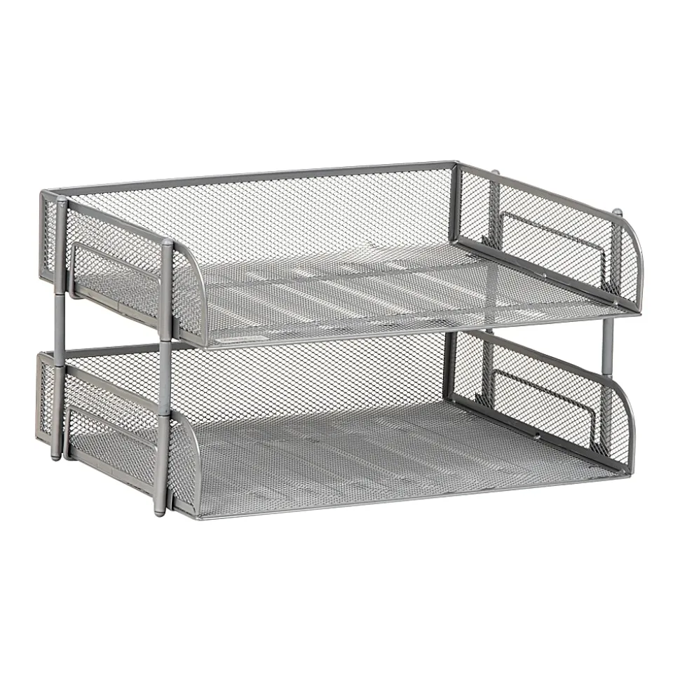 Mind Reader Stackable Desktop Organizer Paper Tray, 7-1/4”H x 10”W x 13-1/2”D, Silver, Set Of 2 Trays