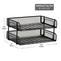 Mind Reader Stackable Desktop Organizer Paper Tray, 7-1/4”H x 10”W x 13-1/2”D, Black, Set Of 2 Trays