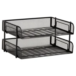 Mind Reader Stackable Desktop Organizer Paper Tray, 7-1/4”H x 10”W x 13-1/2”D, Black, Set Of 2 Trays