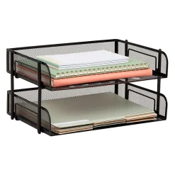 Mind Reader Stackable Desktop Organizer Paper Tray, 7-1/4”H x 10”W x 13-1/2”D, Black, Set Of 2 Trays