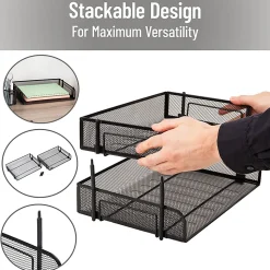 Mind Reader Stackable Desktop Organizer Paper Tray, 7-1/4”H x 10”W x 13-1/2”D, Black, Set Of 2 Trays
