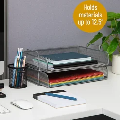 Mind Reader Stackable Paper Tray Desktop Organizer, 6-1/4”H x 9-3/4”W x 13-1/4”D, Silver