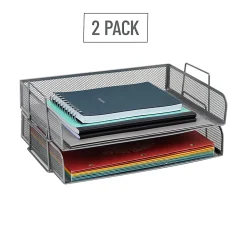 Mind Reader Stackable Paper Tray Desktop Organizer, 6-1/4”H x 9-3/4”W x 13-1/4”D, Silver