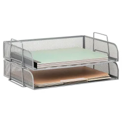 Mind Reader Stackable Paper Tray Desktop Organizer, 6-1/4”H x 9-3/4”W x 13-1/4”D, Silver