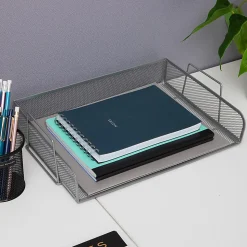 Mind Reader Stackable Paper Tray Desktop Organizer, 6-1/4”H x 9-3/4”W x 13-1/4”D, Silver