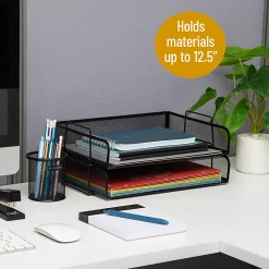 Mind Reader Stackable Paper Tray Desktop Organizer, 6-1/4”H x 9-3/4”W x 13-1/4”D, Black