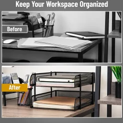 Mind Reader Stackable Paper Tray Desk Organizer, 7-1/2”H x 13-1/4”W x 10-1/2”D, Black, Set Of 2 Trays
