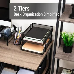 Mind Reader Stackable Paper Tray Desk Organizer, 7-1/2”H x 13-1/4”W x 10-1/2”D, Black, Set Of 2 Trays