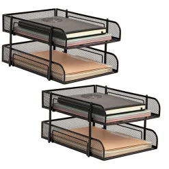 Mind Reader Stackable Paper Tray Desk Organizer, 7-1/2”H x 13-1/4”W x 10-1/2”D, Black, Set Of 2 Trays