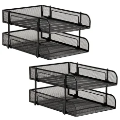Mind Reader Stackable Paper Tray Desk Organizer, 7-1/2”H x 13-1/4”W x 10-1/2”D, Black, Set Of 2 Trays