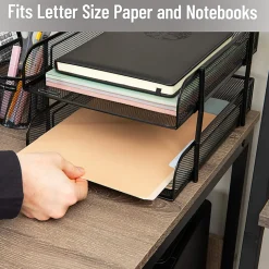 Mind Reader Stackable Paper Tray Desk Organizer, 7-1/2”H x 13-1/4”W x 10-1/2”D, Black, Set Of 2 Trays
