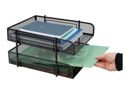 Mind Reader Stackable Paper Tray Desk Organizer, 7-1/2”H x 13-1/4”W x 10-1/2”D, Black, Set Of 2 Trays
