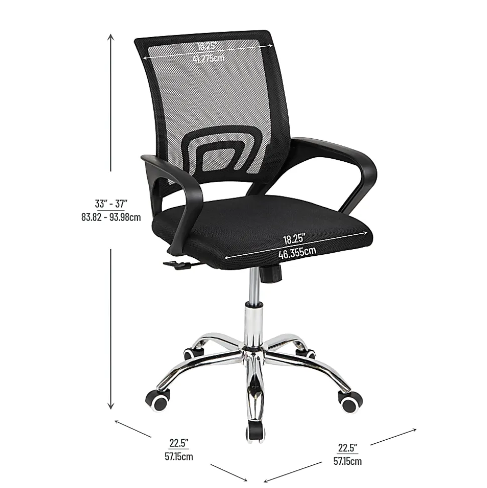 Mind Reader Swivel Office Chair with Wheels, Plastic/Mesh, Black