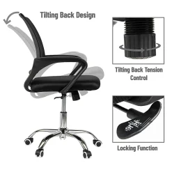Mind Reader Swivel Office Chair with Wheels, Plastic/Mesh, Black