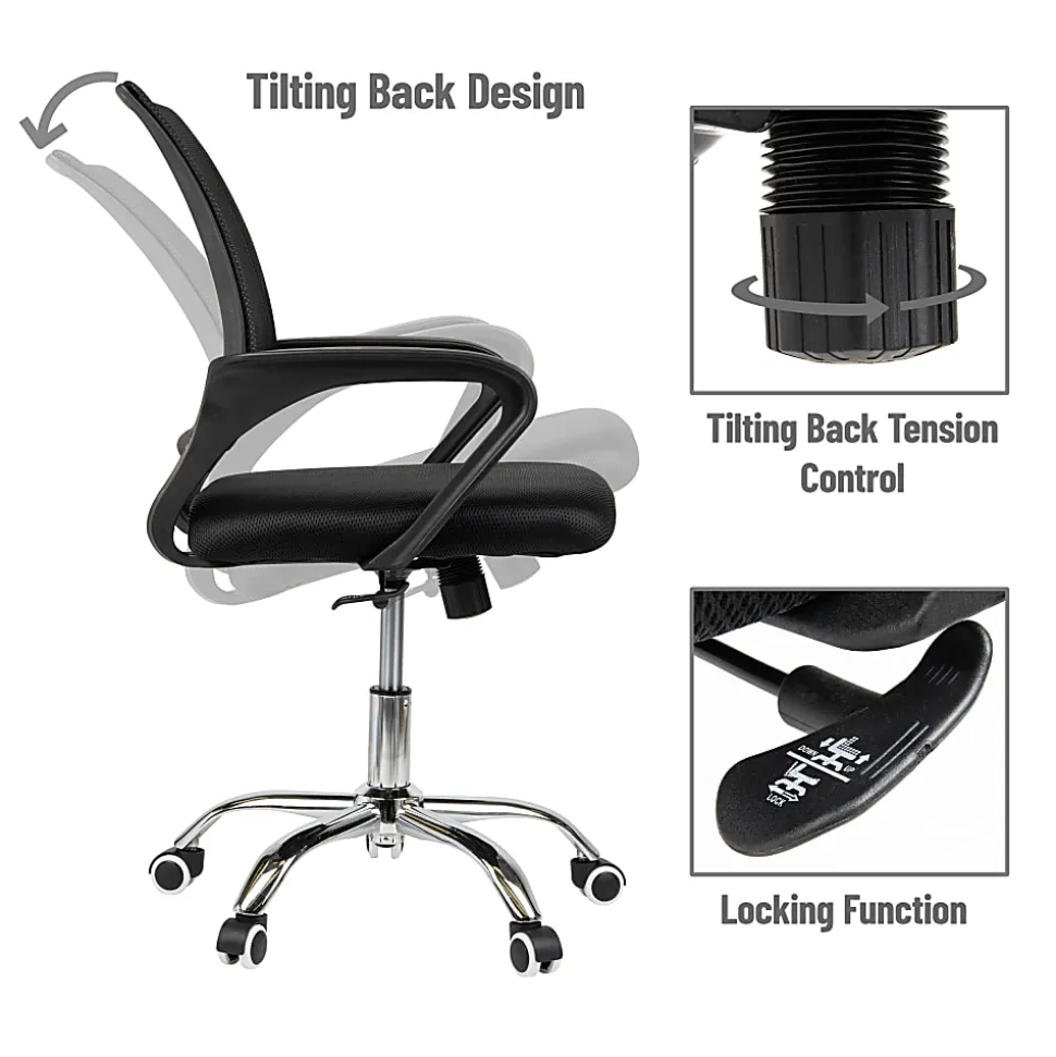 Mind Reader Swivel Office Chair with Wheels, Plastic/Mesh, Black