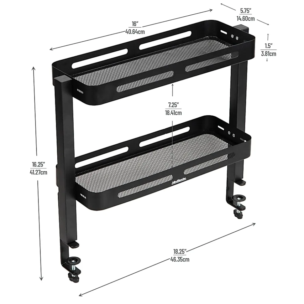 Mind Reader 2-Tier Desk Organizer With Clamp/Accessory Shelf, 15-1/2”H x 5-3/4”W x 18-1/4”D, Black