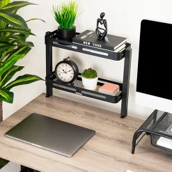 Mind Reader 2-Tier Desk Organizer With Clamp/Accessory Shelf, 15-1/2”H x 5-3/4”W x 18-1/4”D, Black