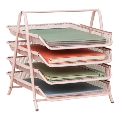 Mind Reader 4-Tier Desktop Organizer Paper Tray, 12-1/2”H x 13-3/4”W x 11-3/4”D, Pink