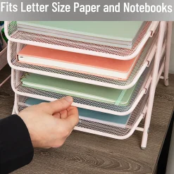Mind Reader 4-Tier Desktop Organizer Paper Tray, 12-1/2”H x 13-3/4”W x 11-3/4”D, Pink