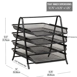 Mind Reader 4-Tier Desktop Organizer Paper Tray, 12-1/2”H x 13-3/4”W x 11-3/4”D, Black