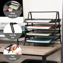 Mind Reader 4-Tier Desktop Organizer Paper Tray, 12-1/2”H x 13-3/4”W x 11-3/4”D, Black