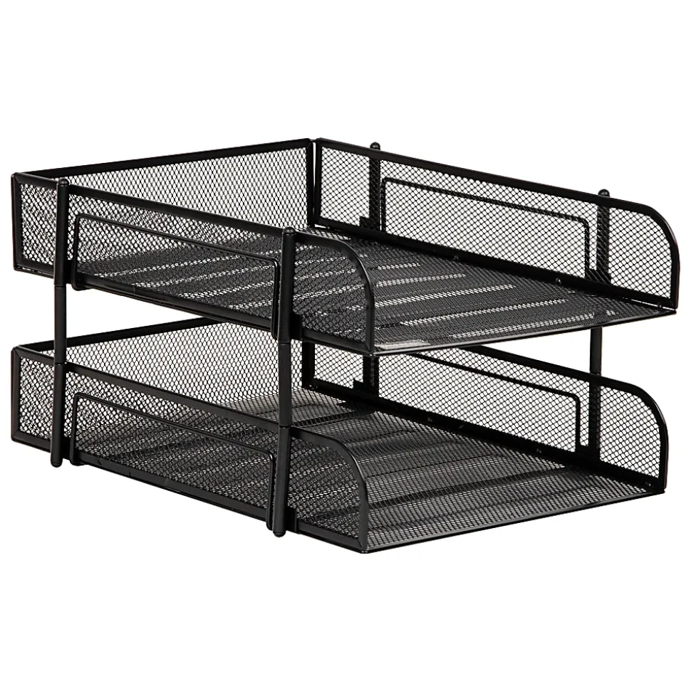 Mind Reader 2-Tier Metal Stackable Paper Tray, 7-1/2"H x 10-1/2"W x 13-1/4"D, Black