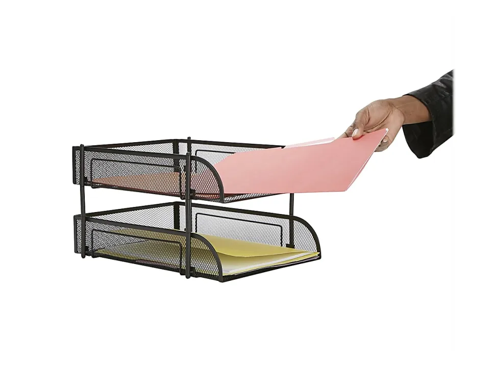 Mind Reader 2-Tier Metal Stackable Paper Tray, 7-1/2"H x 10-1/2"W x 13-1/4"D, Black