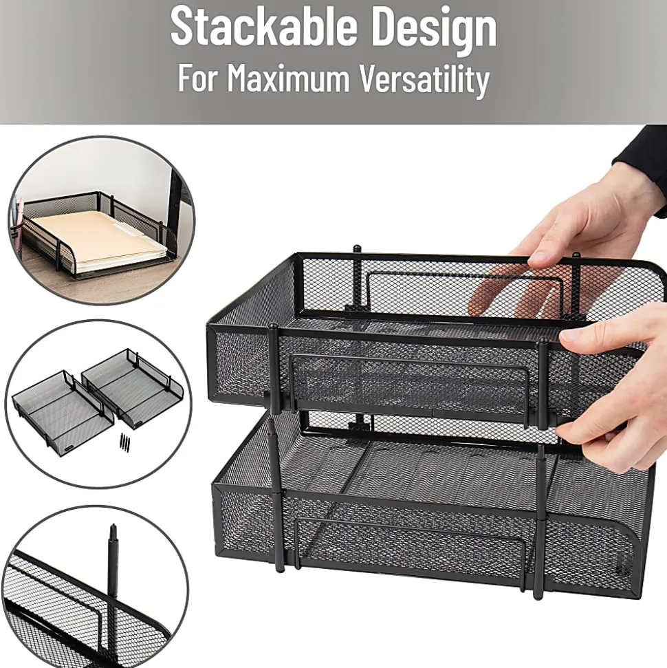Mind Reader 2-Tier Metal Stackable Paper Tray, 7-1/2"H x 10-1/2"W x 13-1/4"D, Black