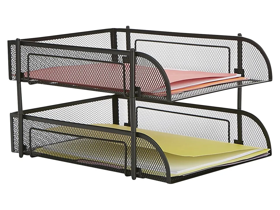 Mind Reader 2-Tier Metal Stackable Paper Tray, 7-1/2"H x 10-1/2"W x 13-1/4"D, Black