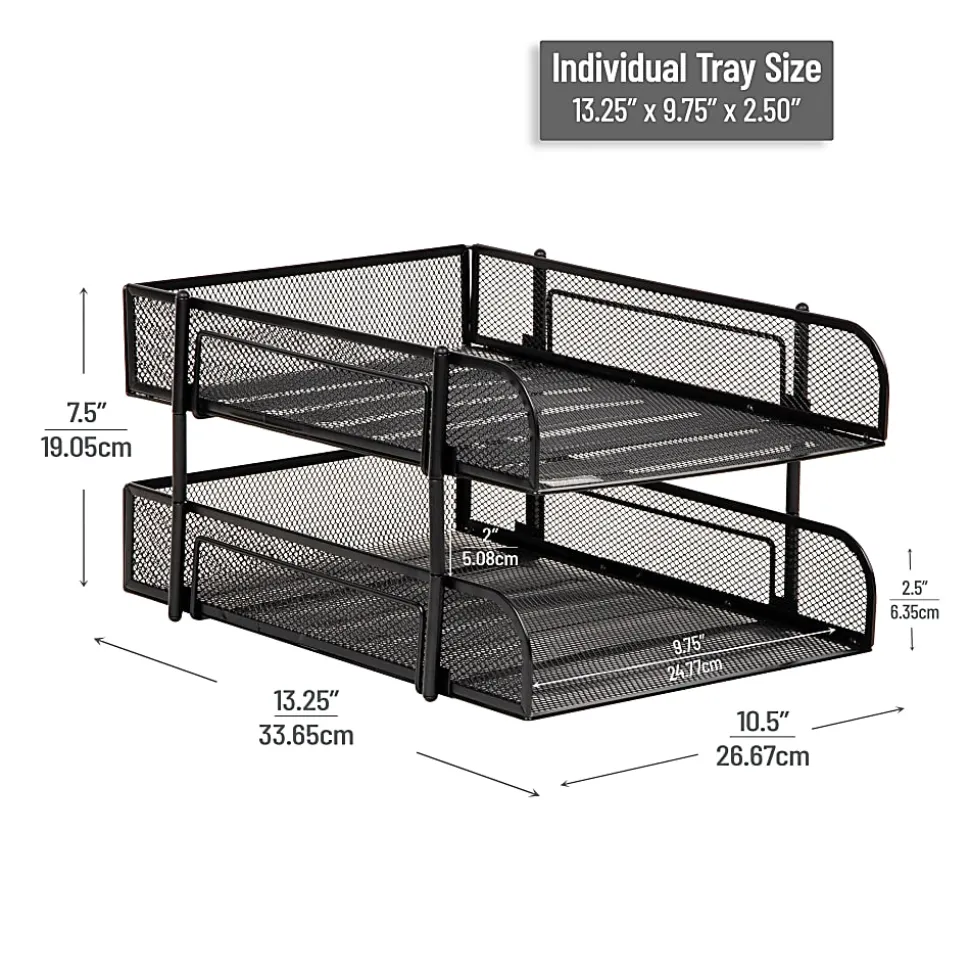 Mind Reader 2-Tier Metal Stackable Paper Tray, 7-1/2"H x 10-1/2"W x 13-1/4"D, Black