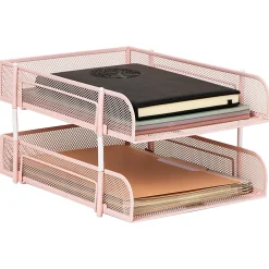Mind Reader 2-Tier Metal Stackable Paper Tray, 7-1/2"H x 10-1/2"W x 13-1/4"D, Pink