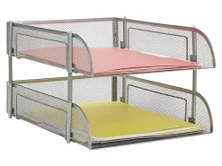 Mind Reader 2-Tier Metal Stackable Paper Tray, 7-1/2"H x 10-1/2"W x 13-1/4"D, Silver