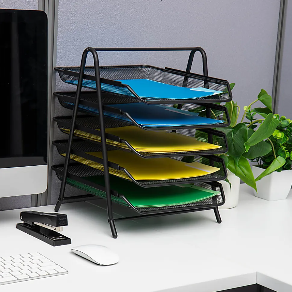 Mind Reader 5-Tier Paper Tray and 10 File Folders Desktop Organizer, 14-1/2"H x 14"W x 11-3/4"D, Black