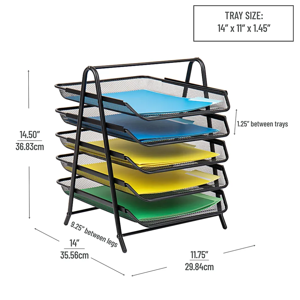 Mind Reader 5-Tier Paper Tray and 10 File Folders Desktop Organizer, 14-1/2"H x 14"W x 11-3/4"D, Black