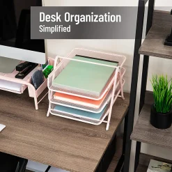 Mind Reader 3-Tier Paper Tray Desktop Organizer File Storage, 10"H x 13-3/4"W x 11-3/4"D, Pink