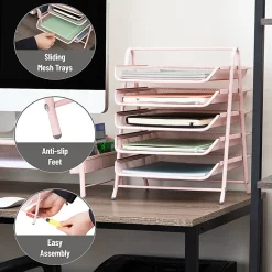 Mind Reader 5-Tier Paper Tray Desktop Organizer Metal Mesh, 15