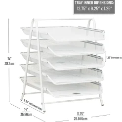Mind Reader 5-Tier Paper Tray Desktop Organizer Metal Mesh, 15"H x 14"W x 11-3/4" L, White