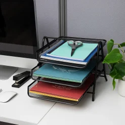 Mind Reader 3-Tier Paper Tray Desktop Organizer, File Storage, 10"H x 13-3/4"W x 11-1/2"L, Black, Set of 2 Trays