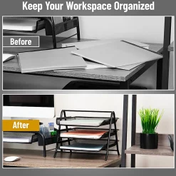 Mind Reader 3-Tier Paper Tray Desktop Organizer, File Storage, 10"H x 13-3/4"W x 11-1/2"L, Black, Set of 2 Trays