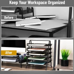 Mind Reader 5-Tier Paper Tray Desktop Organizer Metal Mesh, 14-1/2"H x 14"W x 11-3/4" L, Set of 2, Black