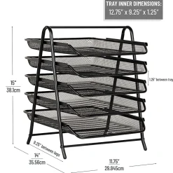 Mind Reader 5-Tier Paper Tray Desktop Organizer Metal Mesh, 14-1/2