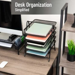 Mind Reader 5-Tier Paper Tray Desktop Organizer Metal Mesh, 15"H x 14"W x 11-3/4" L, Black