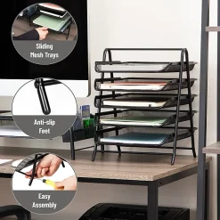 Mind Reader 5-Tier Paper Tray Desktop Organizer Metal Mesh, 15
