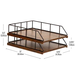 Mind Reader 2-Tier Rustic Letter Tray Organizer, 5-1/2”H x 12”W x 9-3/4”D, Black, Total Qty 1