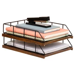 Mind Reader 2-Tier Rustic Letter Tray Organizer, 5-1/2”H x 12”W x 9-3/4”D, Black, Total Qty 1
