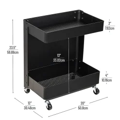 Mind Reader 2-Tier Under Desk Rolling Cart, 23-1/2"H x 20"W x 12"D, Black